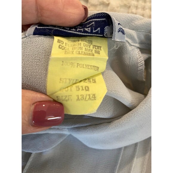 Jonathan Martin Blouse Sz 13 / 14 Fitted Sheer Gray Peter Pan Collar Button Back - Picture 10 of 12
